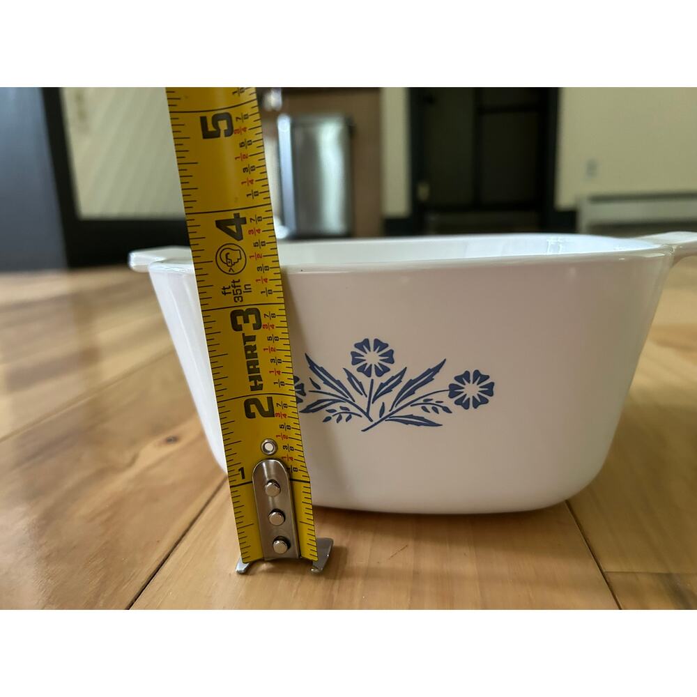 Vtg CorningWare Square White Blue Corn Flower 1.75Qt Casserole Dish w/ Glass Lid - Picture 2 of 6